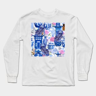 Staffordshire dogs, peonies and chinoiserie jars Long Sleeve T-Shirt